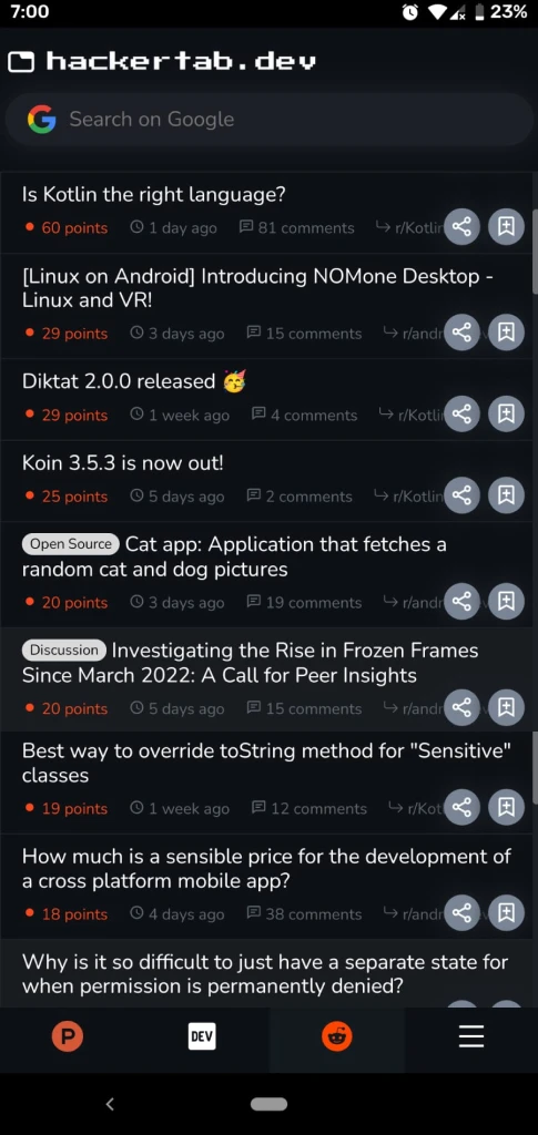 Hackertab screenshot